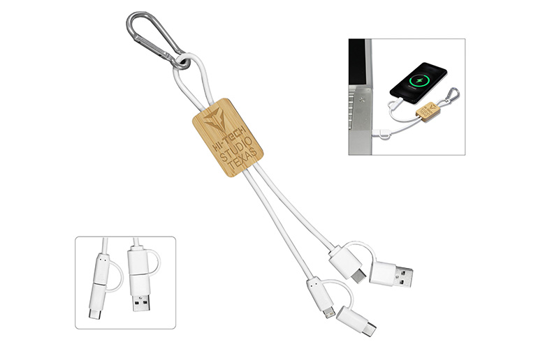 5-in-1 Bamboo Cell Phone Charging Cable w/Carabiner 5-in-1 Bamboo Cell Phone Charging Cable w/Carabiner